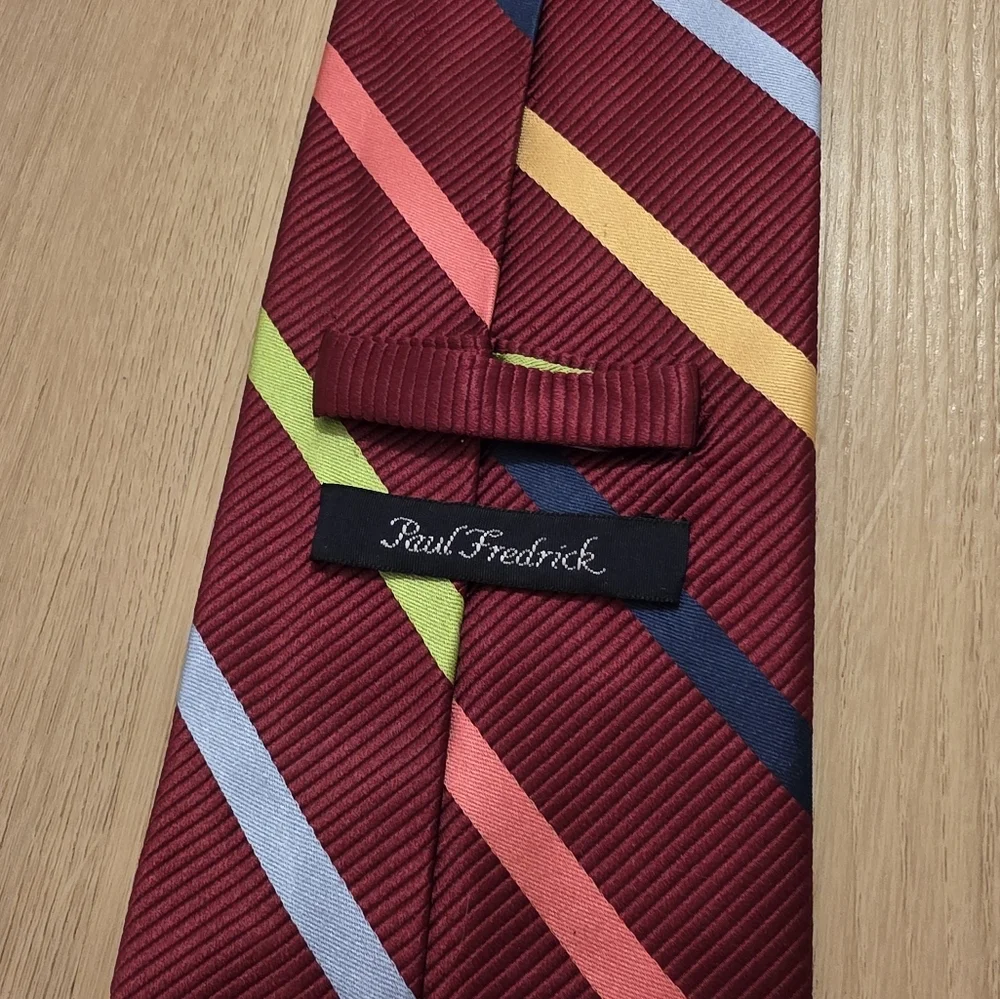 Paul‎ Fredrick Red Colorful Stripe 100% Silk Preppy Stylish Business Wedding Tie